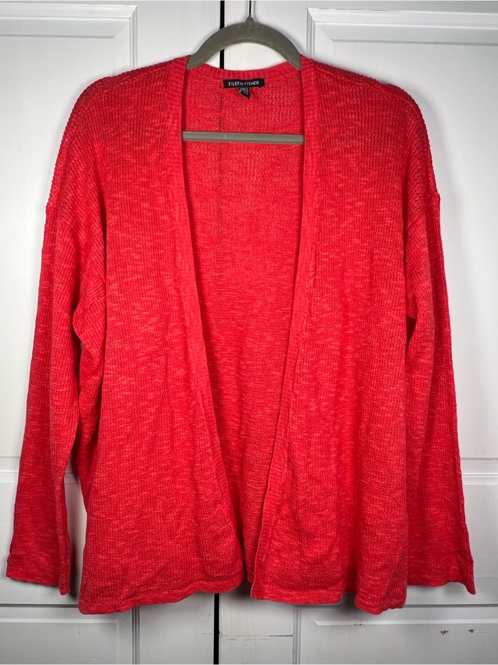 Eileen Fisher Organic Linen Cotton Blend High Collar Long Sleeve Cardigan Sz M